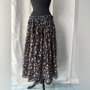 Chic Floral Maxi Skirt - Navy Tan Orange White